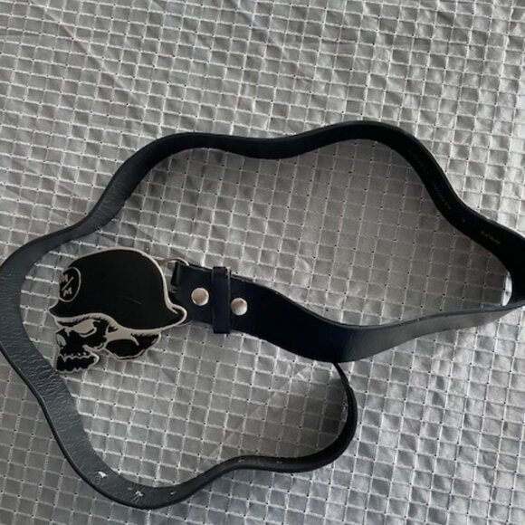 Metal Mulisha leather belt 43 inches long size L buckle made out of pure pewter - Picture 1 of 7